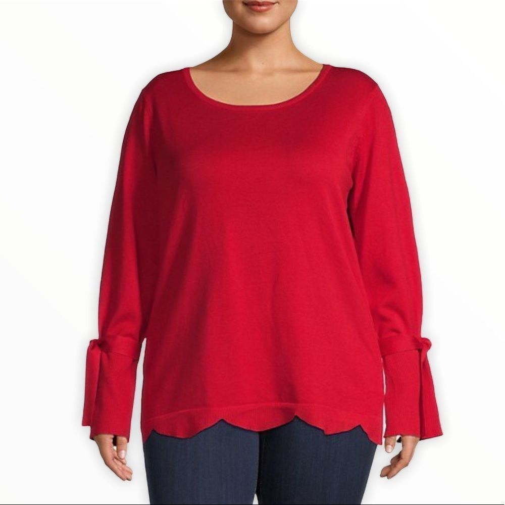 Maree Pour Toi Red Scalloped Ribbon Cuff Sweater size 16/18